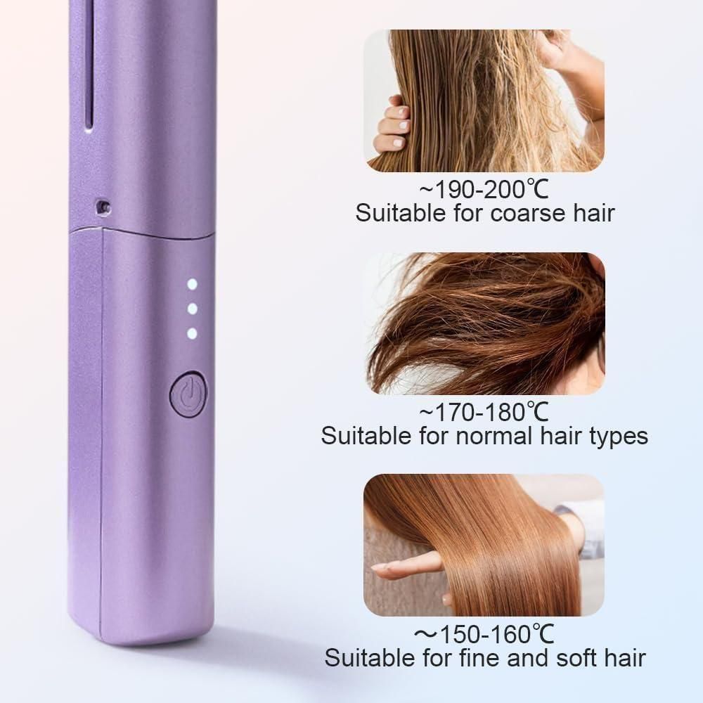 Meneflix Mini Hair Straightener – cordless, 200°C, travel-friendly.